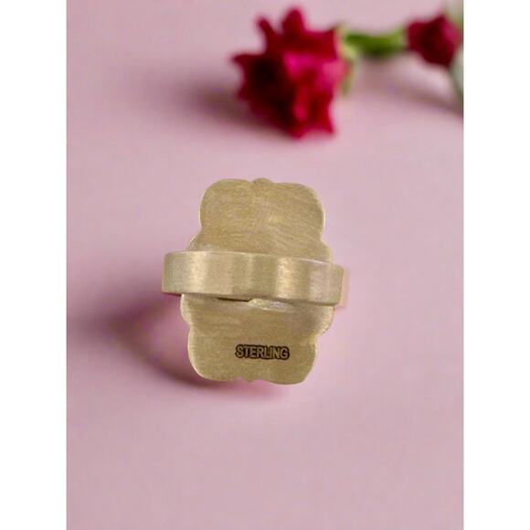 Red Rose Dahlia Teardrop Rope Sterling Silver Ring Adjustable - Picture 3 of 4